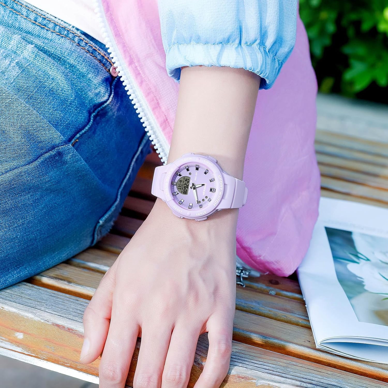 Electronic Wristwatch Digital Analog Quartz Watches Ladies Simple Resin 50M Waterproof Watch Multifunctional Military for Women