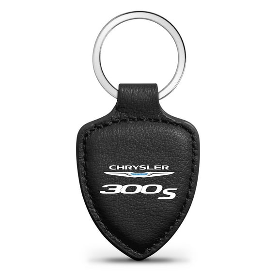 iPick Image for Chrysler 300S Soft Real Black Leather Shield-Style Key Chain, Official Licensed