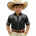 thumbnail image 3 of Ulitacool Boys T Shirts Lapel Western Cow Printops Short Sleeve Button Down Top For Children And Youth Charm Child Clothing Black2 8-9 Years, 3 of 3