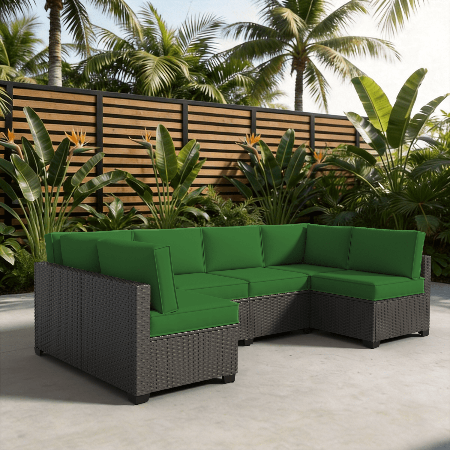 BaPiPro 6-Person Dark Green Outdoor Sectional Sofa Cushions, Waterproof Polyester Patio Cushions with High-Density Sponge & Side Pillows, No Assembly for Backyard, Porch, Deck & Poolside