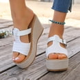 thumbnail image 2 of Rokment Women's Platform Wedge Dress Sandals Fashionable Buckles Open Toe Chunky Extra High Heels Slip on Beach Casual Heeled Walking Slides Summer Shoes for Woman White Size 9.5, 2 of 7