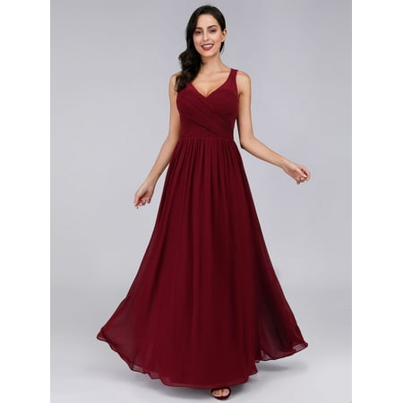 Ever-Pretty Womens Ruched Bust Corset Back Wedding Party Formal Evening Bridesmaid Dresses for Women 88712 Burgundy