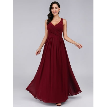 Ever-Pretty Womens Ruched Bust Corset Back Wedding Party Formal Evening Bridesmaid Dresses for Women 88712 Burgundy (Best Dresses For Small Bust)