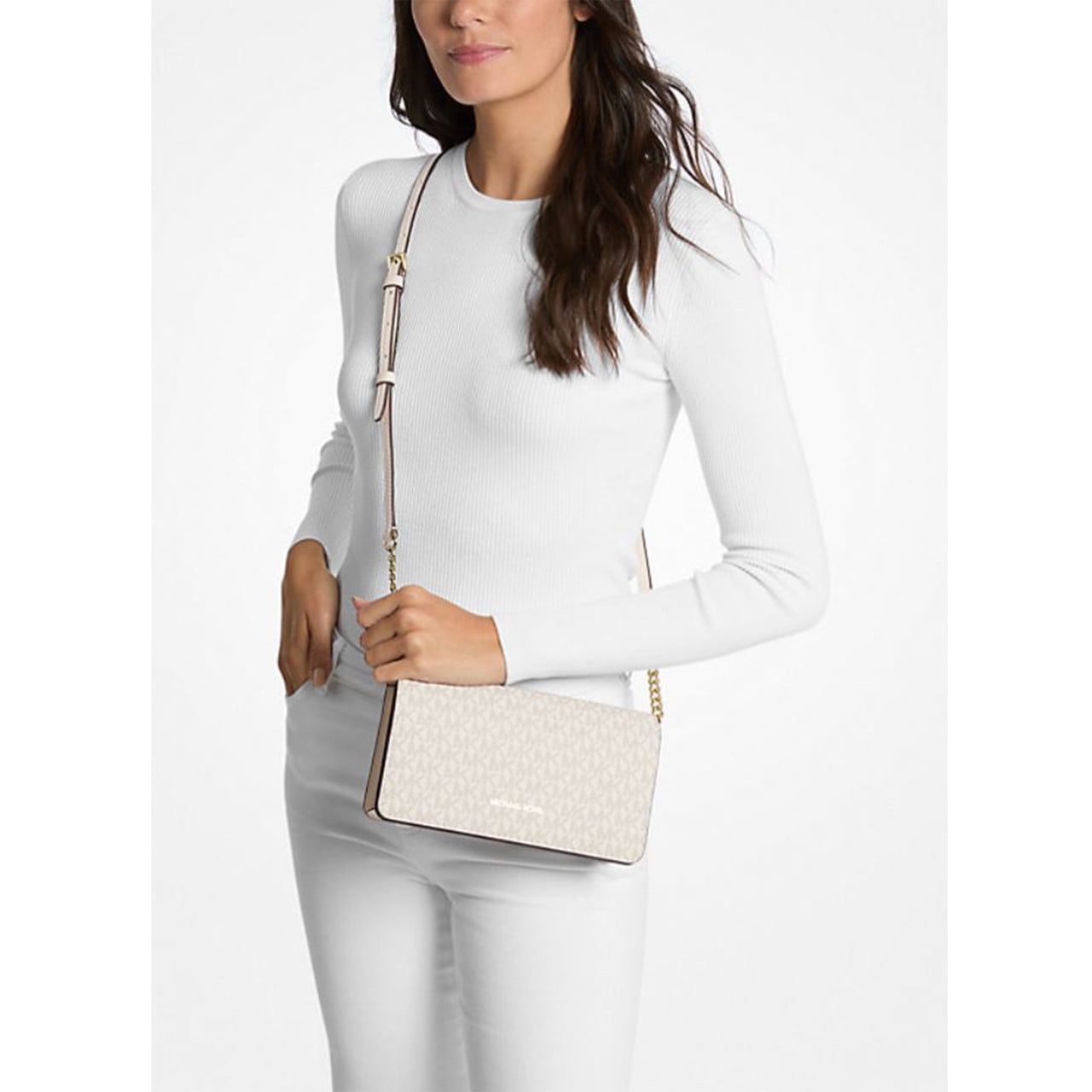 Michael Kors Women's Jet Set Medium Signature Logo Crossbody Bag (LightCreamMulti) 35F5GTVC8B-ltcream