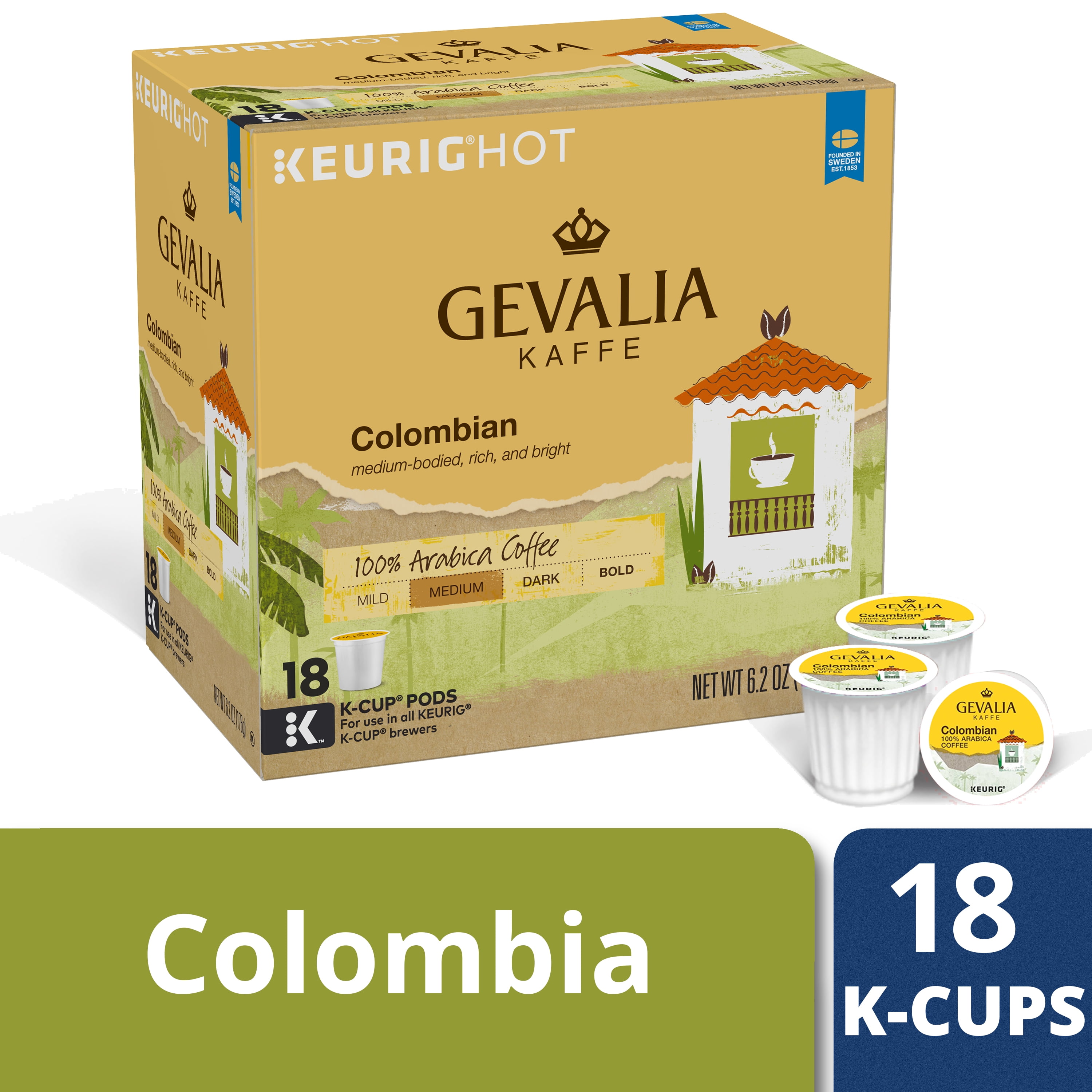 Gevalia Colombian Coffee KCup Pods, Caffeinated, 18 ct 6.2 oz Box
