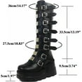 thumbnail image 6 of Women Platform Knee High Goth Boots Round Toe Zipper Back Combat Booties Shoes PU Leather Punk Buckle Motorcycle Boot, 6 of 7