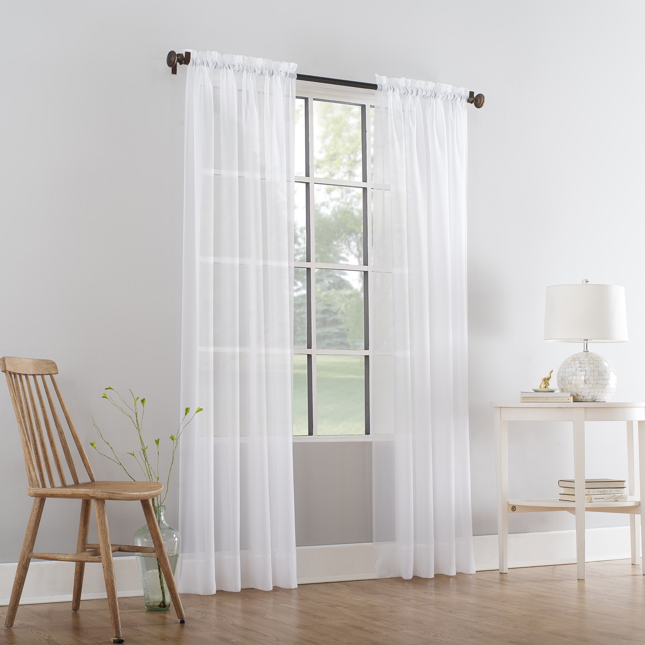 Mainstays Marjorie 1-Piece Sheer Voile Rod Pocket Curtain Panel, 59"x63", White