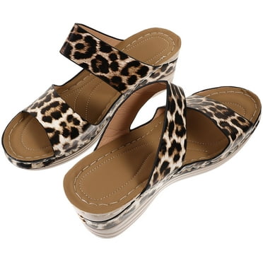 HONMEET 1 Pair Leopard EVA Wedge Sandals for Women Comfortable Non Slip Breathable Casual Wear