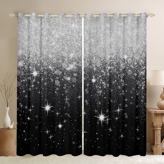 Feelyou Glitter Sequin Print Black Out Curtains for Female, Cartoon Dreamy Stars Print Curtains Pack of 2 (42x63 Each), Modern Fashion Bedroom Curtains, Curtains and Drapes Room Decor