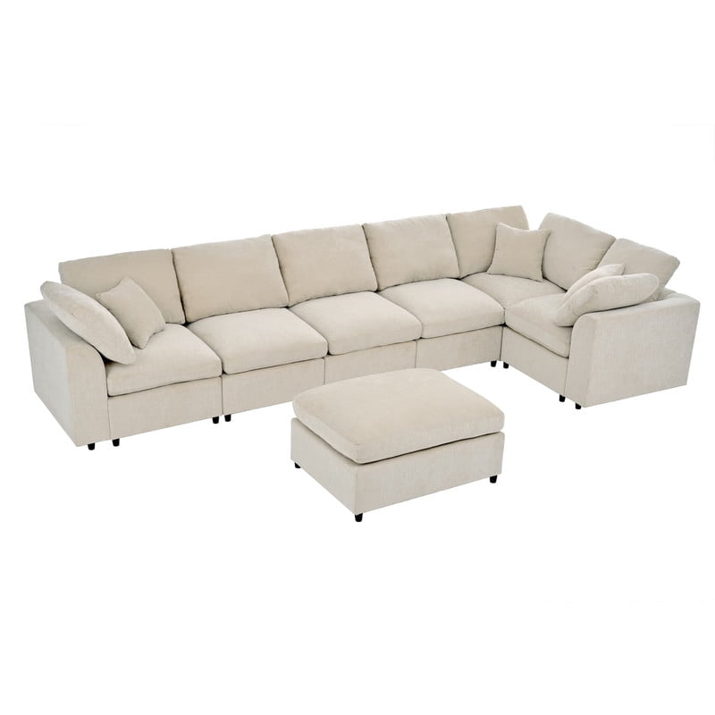Oversized Modular Sectional Sofa Couch, Large 7 Seater Corner Sofa Modern U Shaped Sectional Couch with Ottoman, Chenille Cloud Couches for Living Room, Office