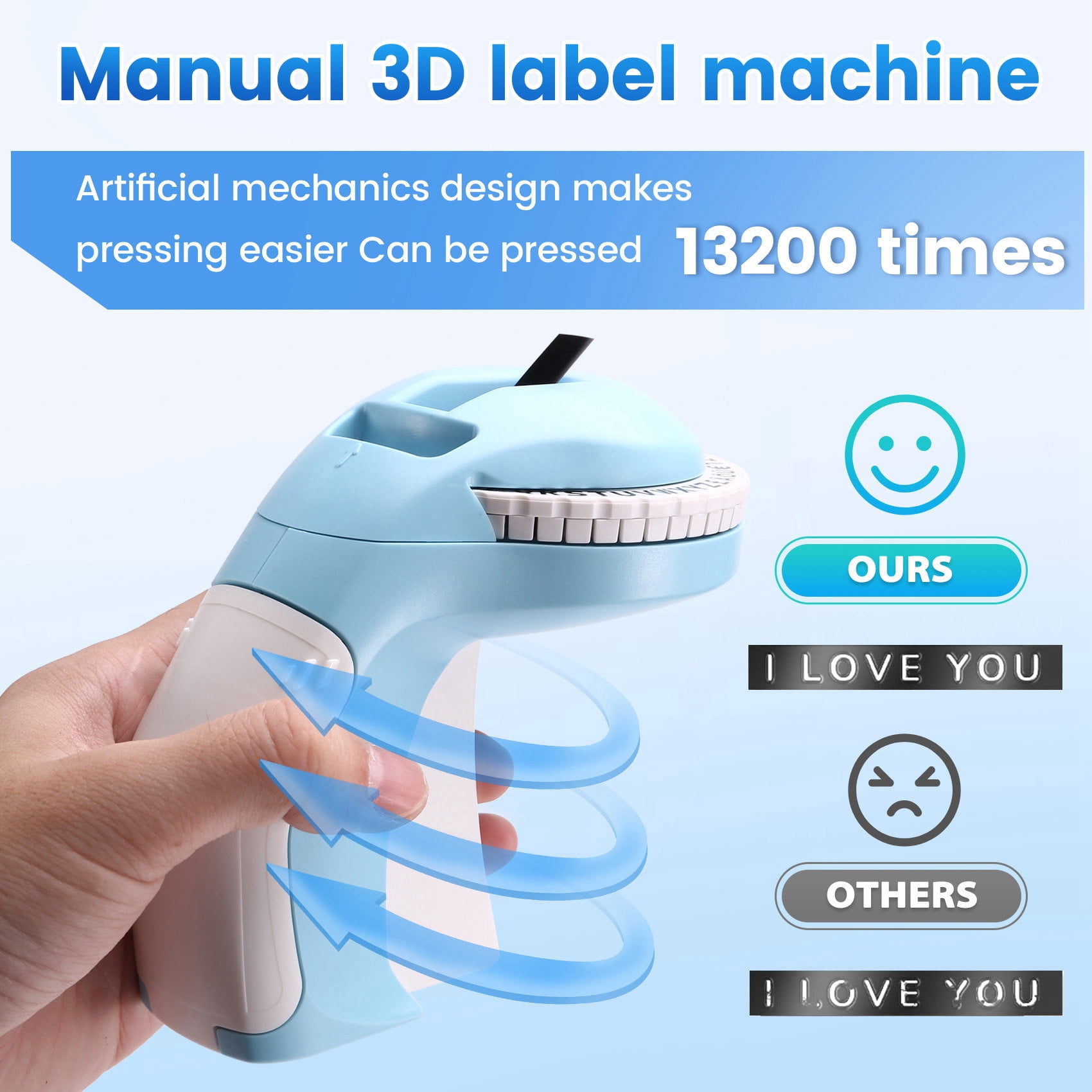 Portable 3D Embossing Label Printer DIY Manual Label Printing 12965 Manual Typewriter Blue