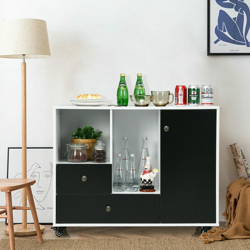 Spaco Lateral Mobile Filing Cabinet with 2 Drawers, File Cabinets for Home Office, Black