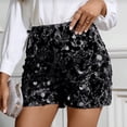 thumbnail image 4 of Womens Sequin Sparkle Shorts Elastic Waist Straight Sparkly Party Clubbing Mini Shorts Black L, 4 of 4