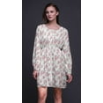 thumbnail image 2 of Bimba Robe Midi à Manches Longues Boutonnée à Imprimé Floral Feuilles Blanches et Roses pour Femmes Vêtements-TP, 2 of 7