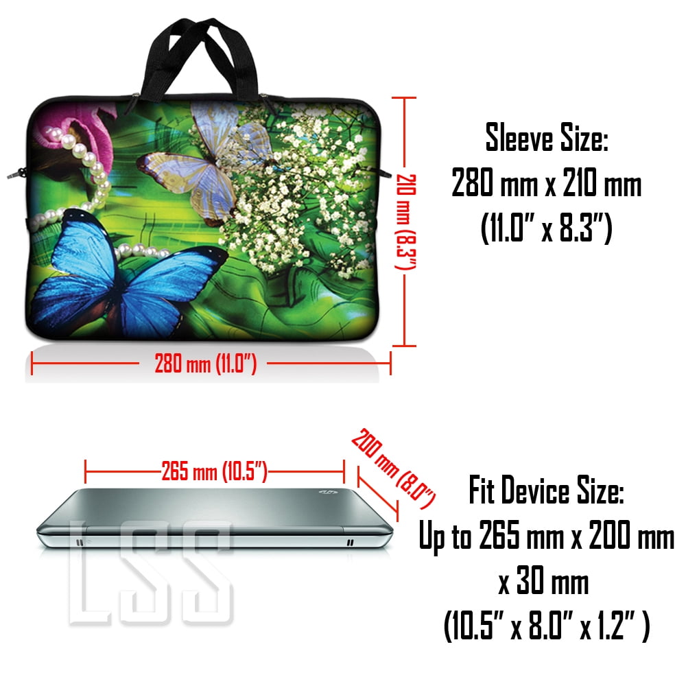 LSS 10 10.2 inch Laptop Sleeve Bag Compatible with Acer, Dell, HP, MacBook Carrying Case w/ Handle & Adjustable Strap, Butterfly Floral