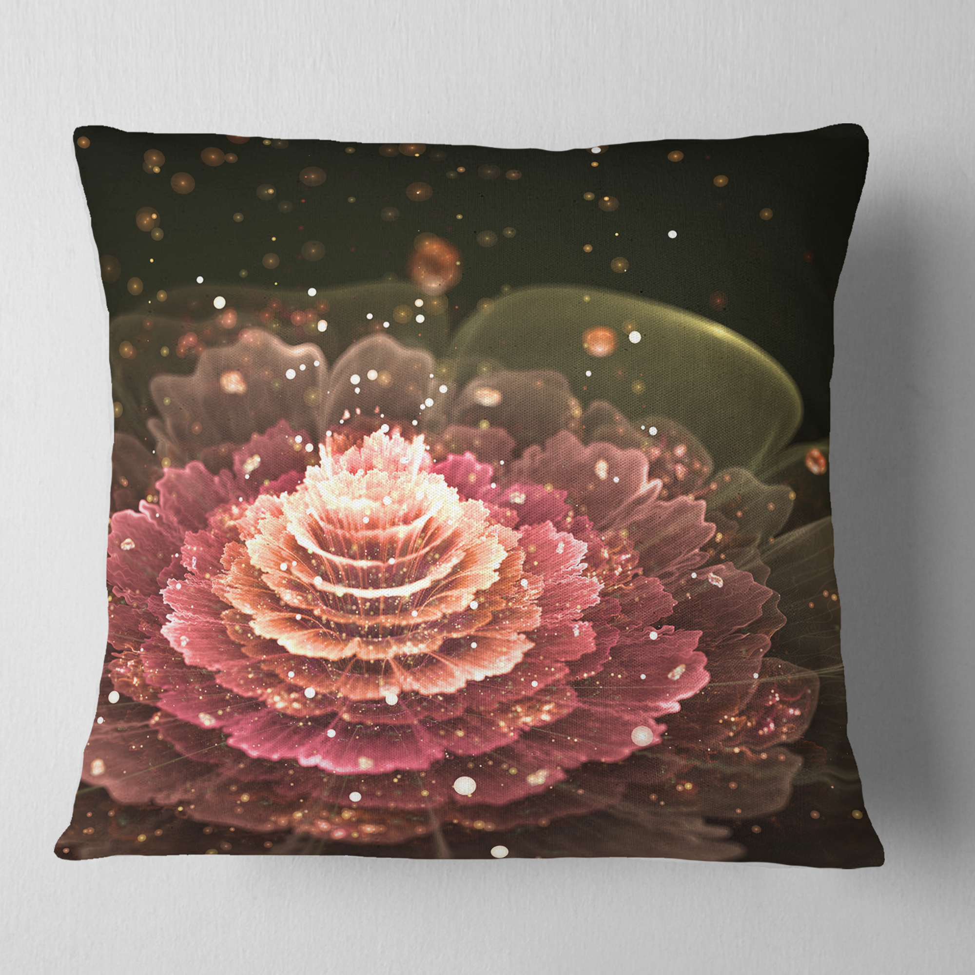 Designart Fractal Abstract Pink Flower - Floral Throw Pillow - 16x16
