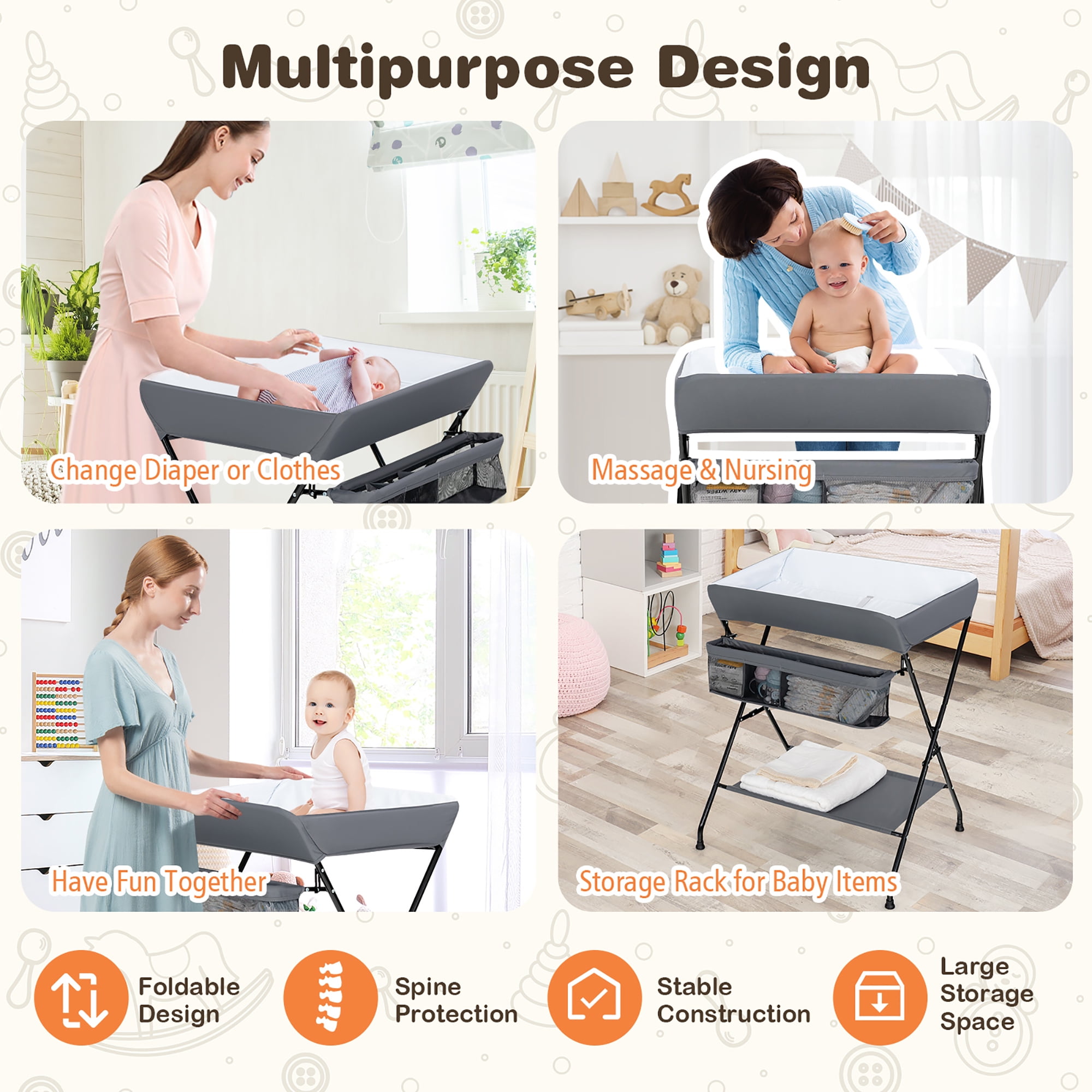Costway Baby Infant Changing Table Folding Diaper Station Nursery with Storage Black