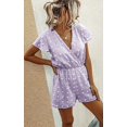 thumbnail image 2 of Women's Rompers-Summer Deep V Neck Wrap Floral Polka Dot Short Sleeve Beach Short Jumpsuit, 2 of 7