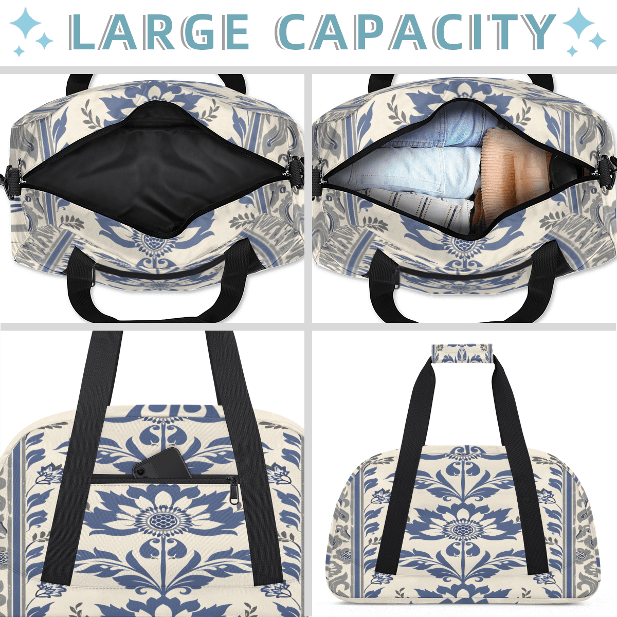 Herdesigns Vintage Flower Sports Duffle Bag for Women & Men, Floral Gym Bag Dance Bag Overnight Bag Carry On Weekender Travel Bag