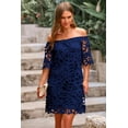 thumbnail image 3 of Vestido PRETTYGARDEN Azul Marino con Encaje Floral y Hombros Descubiertos XL, 3 of 8