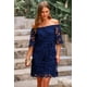 thumbnail image 3 of Vestido PRETTYGARDEN Mini de Encaje Floral Azul Marino con Hombros Descubiertos M, 3 of 8