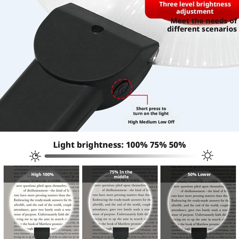3-in-1 Hands Free Magnifying Glass，Neck Wearable, Handheld & Desktop Magnifier for Reading, Sewing, Cross-Stitch & Crafts,Type-C Rechargeable HD Lens Visual Aid,Gift for Seniors