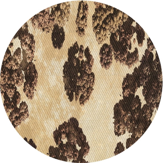 Ahgly Company Machine Washable Indoor Round Transitional Yellow Area Rugs, 5' Round