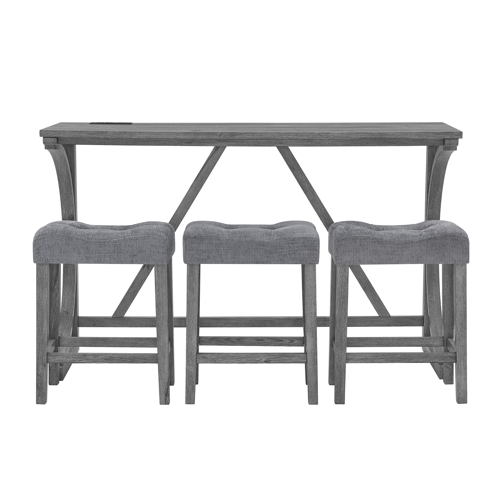 Aukfa Kitchen Dining Table Set for 3,Bar Table Set with Power Outlet,Industrial Breakfast Table Set,Gray
