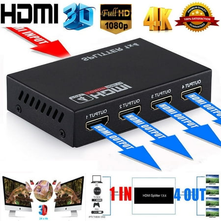 Mini Hdmi Amplifier - 1 in 4 out Full HD HDMI Splitter 1X4 4 Port Hub Repeater Amplifier v1.4 3D 1080p