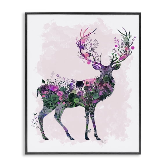 Stupell Industries Bohemian Wildflower Patterned Deer Black Framed Giclee Art, 11 x 14, by Fab Funky