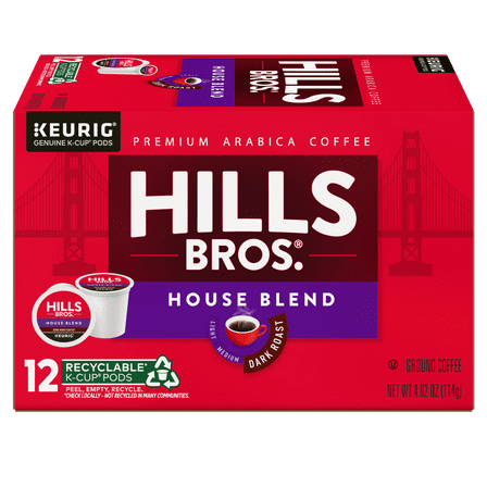 Hills Bros. 100% Arabica House Blend Dark Roast K-Cup® Coffee Pods, 12-Count Box