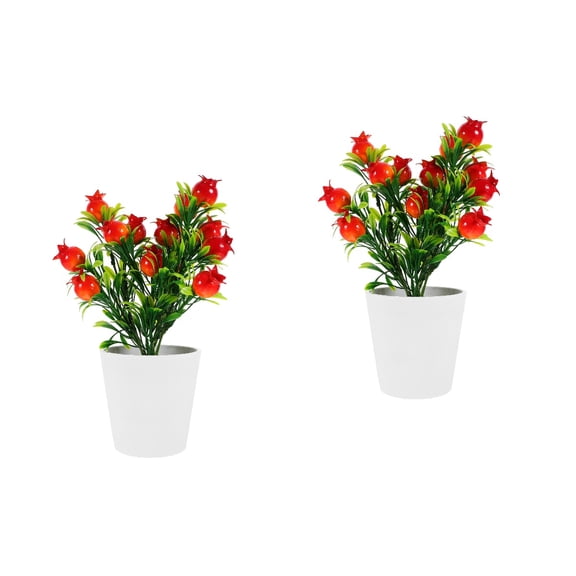 HOMEMAXS 2 Sets Fake Pomegranate Branch Bonsai Desktop Fake Fruit Branches with Pot Decor