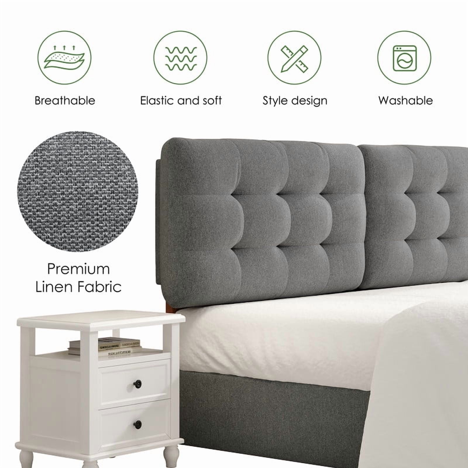 Someet Upholstered Headboard for King Size, Adjustable Height Headboard, Modern Button Tufting Solid Wood Headboard, Gray