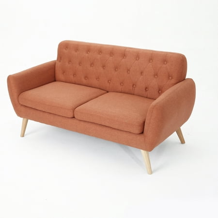 Bellamy Studios Amaro Petite Mid Century Modern Tufted Fabric Sofa, Burnt Orange