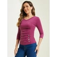 thumbnail image 2 of DARING DIVA V Neck Knitted Buttons Decor Ruched Blouse Top XL Grape Purple, 2 of 6