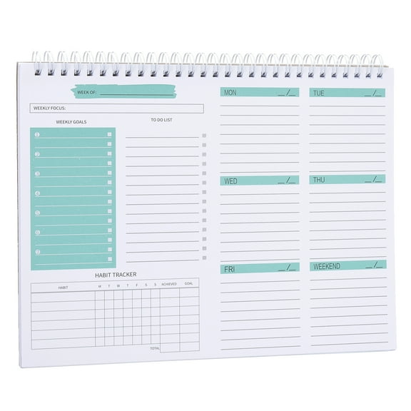 Uxcell Weekly Goals Notebook, B5 10 x 8 Inches 53 Sheets to Do List Notebook Goals Planner Notebook Daily Planner with Spiral Binding Habit Tracker, Green 1