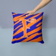 thumbnail image 2 of Letter F Initial Tiger Stripe Blue and Orange Fabric Decorative Pillow, 2 of 4