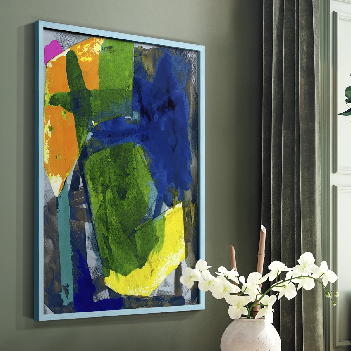 Brights Strokes I Framed Print in Blue Solid Wood Framed Print No Nail Hanging