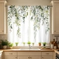 thumbnail image 2 of 2 Panels Kitchen Window Curtains, Cafe Bathroom Window Short Curtain, Sage Green Eucalyptus Print, Semi Sheer Light Filtering, Kitchen & Cafe Bathroom Decor - 27.5X47'', 2 of 7