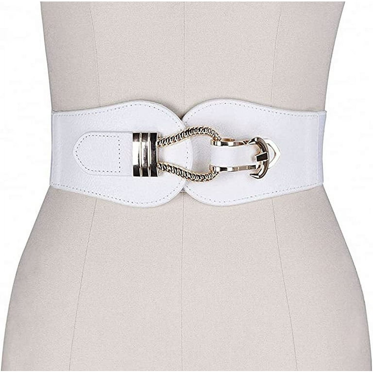 Metal Buckle Elastic Wide Decorative Waist Belt Ladies Fashion Dress Belt  Buckle