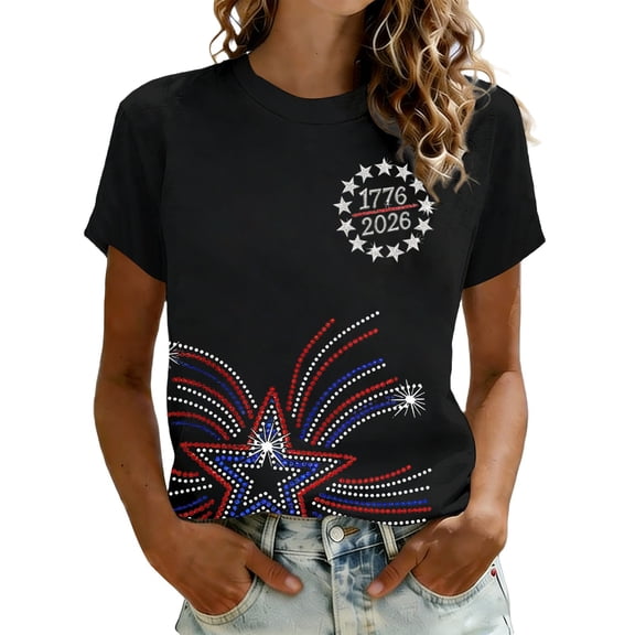 CONZONE 250Th Anniversary Usa Womens Summer Tops Short Sleeve Independence Day Graphic T-Shirts For Women Crew Neck Loose Fourth Of July Womens T Shirts