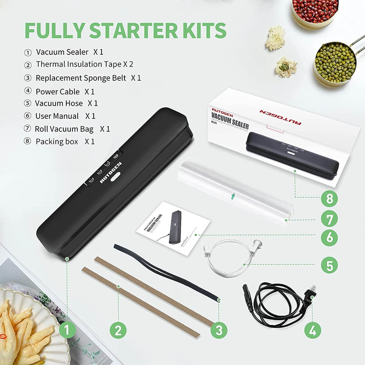 AUTOGEN Vacuum Sealer Machine Food Vacuum Sealer with Built-in Air Sealing System