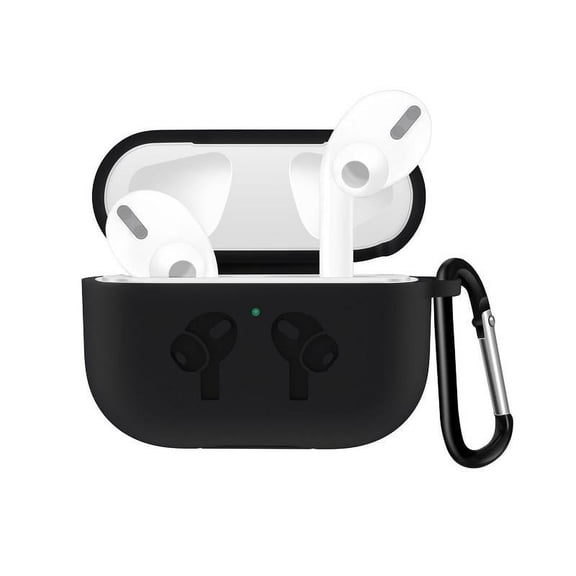AMZER Dropproof Soft Silicone Protective Cover Skin with Carabiner For Apple AirPods Pro, Airpods 2 - Black