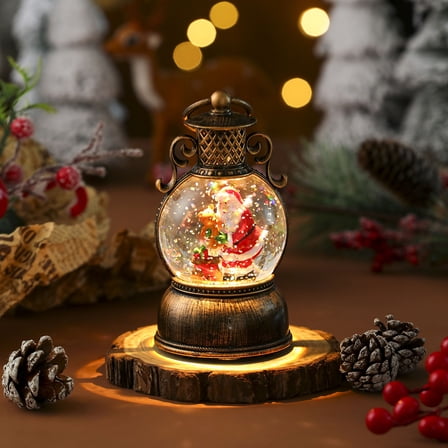 Christmas Snow Globe, Retro Santa Claus Musical Christmas Snow Globes Lantern, Lighted Christmas Water Lantern USB Lined/Battery Operated for Home Xmas Decor, Gifts for Kids Adults