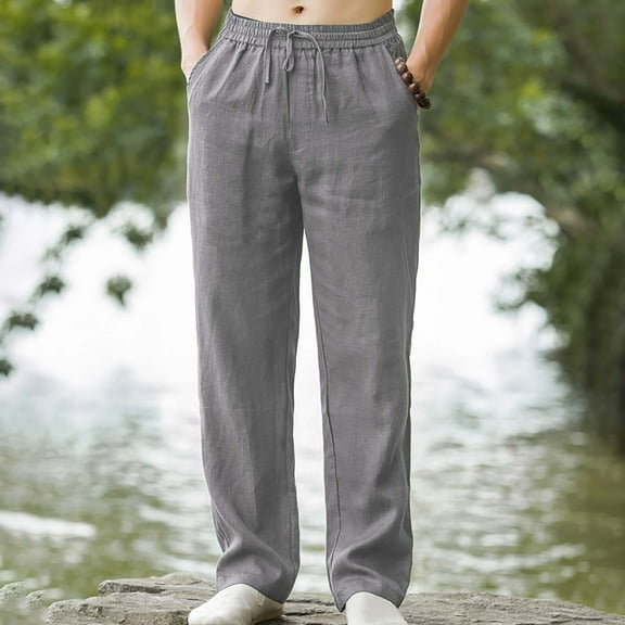 Ayfxijin Men Work Pants Fashion Summer Solid Casual Elastic Waist With Pocket Pants