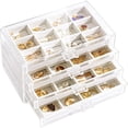 thumbnail image 1 of Caja Organizador para Joyas Pendiente, Acrílico Bandeja Apilable Joyero Transparente para Arete Pulsera Collar Anillo Colgante Broches Estuche Joyería Cajon Terciopelo -Blanco Cálido, 4 Capas, 1 of 7