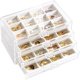 thumbnail image 1 of Caja Organizador para Joyas Pendiente, Acrílico Bandeja Apilable Joyero Transparente para Arete Pulsera Collar Anillo Colgante Broches Estuche Joyería Cajon Terciopelo -Blanco Cálido, 4 Capas, 1 of 7