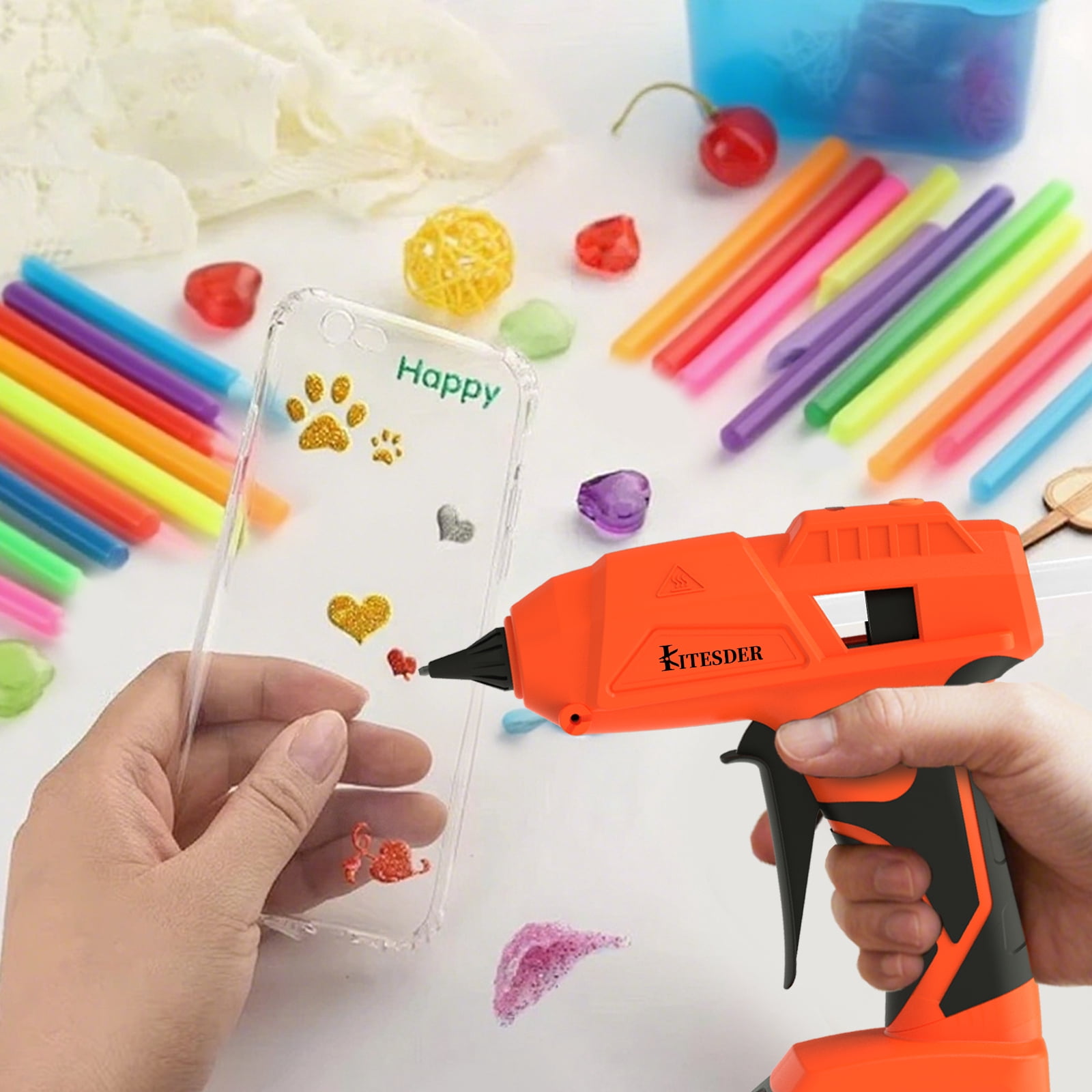 KITESDER 20V Cordless Hot Glue Gun with Fine Tips for Detailed Crafting and DIY Projects,Includes 2.0 Ah Battery & Charger and 30 Pcs Glue Sticks.