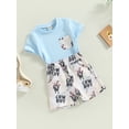 thumbnail image 3 of Toddler Baby Boy Summer Outfits Cow Print T-Shirt Tops Casual Shorts Set Infant Cowboy Outfit 2Pcs Clothes Set (Blue-Cowboy, 2-3 Years), 3 of 9