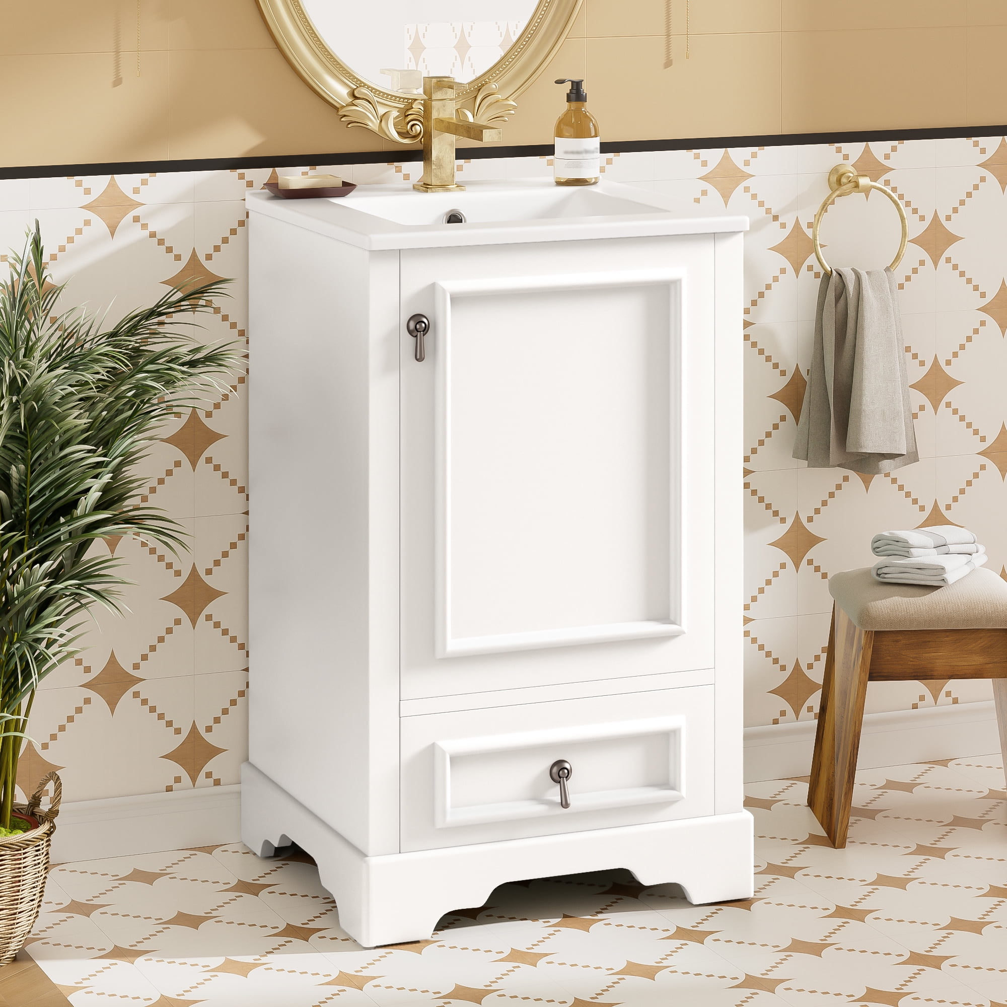Harper & Bright Designs 20" White Bathroom Vanity with Sink, Modern Bathroom Cabinet Freestanding with Drawer, Wood Bathroom Storage Cabinet with Adjustable Shelf for Small Space